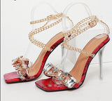 Amozae    Newest Crystal Chain Women Sandals Summer Party Wedding Shoes   Fashion Square Toe Transparent Perspex Stiletto Heels