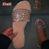 Amozae Glitter Slippers Women Summer Sandals Fashion Bling Female Color Flip Flops Beach Diamond Flat Shoes Outdoor Sandals 43