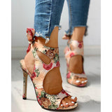 Amozae  2022 New Women Summer Thin High Heels Embroidered Peep Toe Gladiator Pumps Office Sandals Party Shoes