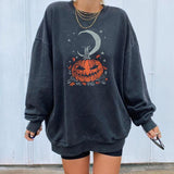 Halloween 2021 Pumpkin Skull Print Sweatshirt for Women Fall Europe and America Style New Casual Thin Pullover Female Hoodies