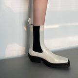 Amozae Hot Women Boots Fashion Split Leather Slip-On Chelsea Boots Square Toe Thick Heel Female Platform Boots Handmade Women Shoes