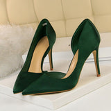 Women 9.5cm High Heels Blue Pumps Satin Escarpins Luxury Stiletto Lady Shoes High Heels Scarpins Burgundy Green Prom Shoes