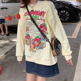 Amozae Harajuku Oversized Strawberry Print Hoodie Women O Neck Loose Vintage Clothes Top Streetwear Sweatshirts Graphic Cute Pullover220720