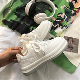 QWEEK Women Casual White Sneakers Japan Canvas Sports Flat Running Shoes Anime Platform Basket Tennis Vulcanize Harajuku Rubber