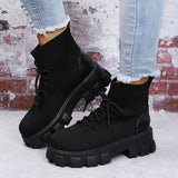 Christmas Gift Autumn Winter New Black Lace-up Platform Socks Boots Casual Thick-soled Martin Goth Chunky Heel Shoes Botas De Mujer Botte