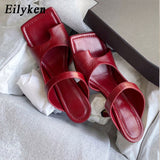 Amozae- 2024 New Design Women Slipper Elegant Square Toe High Heels Sandal Shoes High Quality Outdoor Slip On Dress Shoes