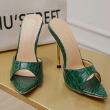 Amozae-2024 Summer Luxury Women Serpentine Stiletto Heels Sandals Lady   12.5cm High Fetish Heels Fashion Green Nightclub Shoes