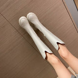 Amozae-krazing pot cow leather round toe med heels carving European equestrian boots zipper 2024 winter stovepipe chic knee-high boots