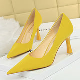 Amozae   Autumn Elegant Women Apricot Leather Pumps Yellow Pointed Toe Pumps White Thin High Heels Pumps Ladies Paty Plus Size Shoes