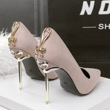 Amozae-2024 Woman Extreme 10cm High Heel Pumps Female Flock Velvet Pointed Toe Fetish Metal Heels Lady Footwear Scarpins Green Shoes