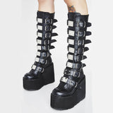 Amozae---Christmas Gift Luxury Brand New women's High Platform Boots Gothic Cosplay Shoes Woman Stylish Metal Buckle Wedges High Heels Boots Female