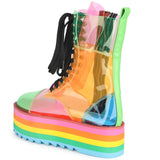 Black Friday Amozae  New Platform Rainbow Boots Fashion Transparent PU Boots Sweet Girl Platform Shoes Super High Heel Candy Colors Sneakers Women