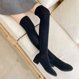 Women Stretch Sock Botas Long Tight Boots 4cm Low Heels Lady Crystal Over The Knee High Boots Stripper Winter Warm Fetish Shoes