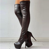 Amozae Plus Size 31-46 Ladies   Extreme High Fetish Thin Heels Party Shoes Women Winter Add Fur Platform Thigh High Boots Woman