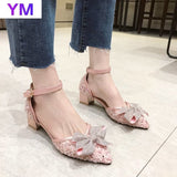 Amozae Luxury Women Pumps Crystal High Heels   Bowknot Pointed Toe Ankle Strap Wedding Party Brand Fashion Shoes for Lady Size 35-39