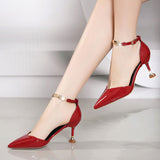 Amozae Women Fashion Sweet Pointed Toe Buckles Strap Stiletto Heels Lady Cool Red Party Heel Shoes  White Heels