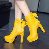 Amozae Fashion Ankle Boots For Women   Lace Up Winter Boots Women Platform High Heel White Yellow Ankle Boots Shoes Lady Large Size