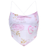 Amozae 2000s Aesthetic Pink Cute Y2K Cami Top Women Flower Print Kawaii Clothes Sleeveless Backless   Halter Tops Summer