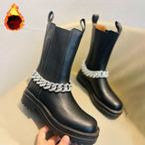 Amozae-Women's Short Boots Black Removable Metal Chain Fashion Woman Ankle Boot Shoes Leather Platform Luxury Chelsea Boot Winter 2024