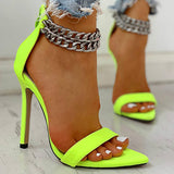 Amozae-Back to College New Women Office Pumps Metal Decoration Chain Buckled Open Toe Thin Heels Sandals  Leopard Chain Buckled Fashion Stylish Shoes