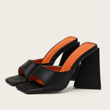 Amozae  Women Design 11cm High Heels Slides Mules Summer Silk Thick Block Heels Sandals Slingback Orange Slipper Party Chunky Shoes