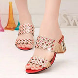 Amozae  2022 Hot Summer Elegant Fashion Women Casual Shoes Thick With Sandals Peep-Toe Beach Shoes Mid Heel Bright Gold Silver 4 Color