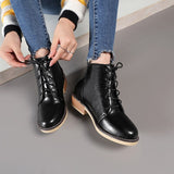 Amozae Casual Ankle Boots For Woman Autumn Spring Fashion Black Gold Silver Short Boots Women Low Heels Lace-up Winter Shoes Ladies
