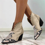 Amozae Female Autumn Winter Rivet Leather Cowboy Ankle Boots Women Wedge High Heel Booties Snake Print Botas Mujer