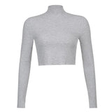 Amozae- Solid Nude Turtleneck Cropped T Shirt Women Autumn Casual Long Sleeve T-Shirt Ladies Skinny Basic Tee Shirt Femme