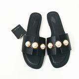 Amozae Fashion Flat Slippers Party  shoes Fulgurant Pearl Sandals thin Belt Roman Flat Women Flip Flops Casual Beach