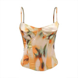 Amozae Yellow Tie Dye Printed Fashion Corset Tops To Wear Out Party Night Club   Vintage Satin Cami Tank Top