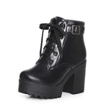 Autumn Winter Martin Boots Boots Women Round Toe Buckle Shoes Women High Heel Fashion Plus Size Square Heels Lacing 3 Colors