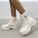 Ladies Shoes Thick-soled Short Leather Boots Women Casual Fashion 2022 New British Style Woman Lace Up Ankle Boots Autumn Female