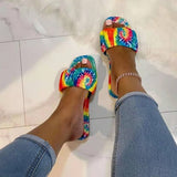 Amozae-Back  To School Outfit   Woman Square Toe Tie Dye Slippers Women Mixed Color Pleated Slides 2024 Flats Female Shoes Ladies Summer Beach Footwear Big Size