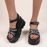 Amozae Black Gothic Wedge Sandals Women Summer Y2K Style Chunky Platform Sandals Women Punk Buckle Thick Bottom Lolita Shoes Plus Size