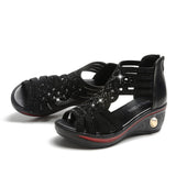 Amozae  New Fashion Wedge Sandals Women Summer Shoes Elegant Ladies Rome Sandals Brand Female Sandalias Black Wedge Heels YX1629