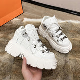 Thanksgiving  Amozae  Punk Style Women Sneakers Lace-Up 6CM Platform Shoes Woman Creepers Female Casual Flats Metal Decor Tenis Feminino