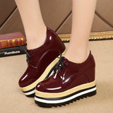 Amozae Brand Spring Casual Solid Women Shoes Patent Leather Lace-Up Loafers Platforms Sneakers British Style Ladies Oxfords W4