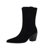 Amozae 2023 New Autumn/Winter Women's Boots Pointed Toe Chunky Heel Short Boots Cow Suede Western Boots Shoes For Women High Heels