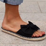 Back to school Amozae  Women's Bow Slippers 2022 Summer Ladies Sandals Flat Woman Stripe Open Toe Slides Female Beach Shoes Women Slip On Footwear