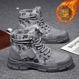 Amozae Winter Men Boots Waterproof Warm Fur Snow Boots Men Outdoor Work Casual Shoes Military Combat Rubber Ankle Camouflage Boots