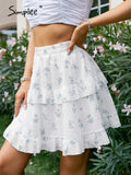 Graduation Gift Big Sale Holiday ruffle dot print white mini skirt summer Women floral boho A-line skirts Elastic waist casual bottom 2022 female