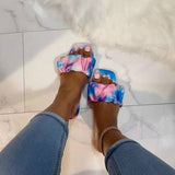 Amozae-Back  To School Outfit   Woman Square Toe Tie Dye Slippers Women Mixed Color Pleated Slides 2024 Flats Female Shoes Ladies Summer Beach Footwear Big Size