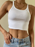 Amozae Casual White Sleeveless Cotton Cami Top Women Fashion Ribbed Crop Top Tees Ladies Basic Fitness Camisole Summer 2022