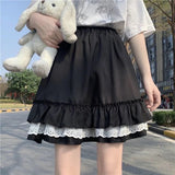 Amozae Back to college Mall Goth Gothic Lace Ruffle Mini Skirts Womens Harajuku Fairy Grunge Black Pleated Skirt Japanese Lolita Streetwear