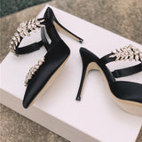 Amozae- 2024 European And American New Style Ladies Sandals, High Heels With Diamond Decoration