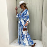 Amozae-Back  To School Outfit  Amozae Ardm Elegant V Neck Dresses For Women 2024 Floral Print Boho Summer Midi Dress Vintage Short Sleeve Loose Vestidos