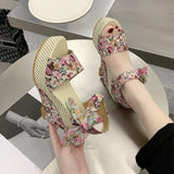 Back to school outfit Amozae  INS Hot Lace Leisure Women Wedges Heeled Women Shoes Summer Sandals Party Platform High Heels Shoes Woman