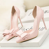 Graduation Gift Fashion Sweet Bow High Heels Stiletto High Heels Shallow Mouth Pointed Side Hollow Luxury Designer Heels Party Shoes Woman