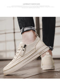Back to college Summer Men Ice Silk Casual Shoes Fashion Casual Shoes Leather Trend Flat Shoes Korean Plate Shoes Student Zipper 2022 Breathable